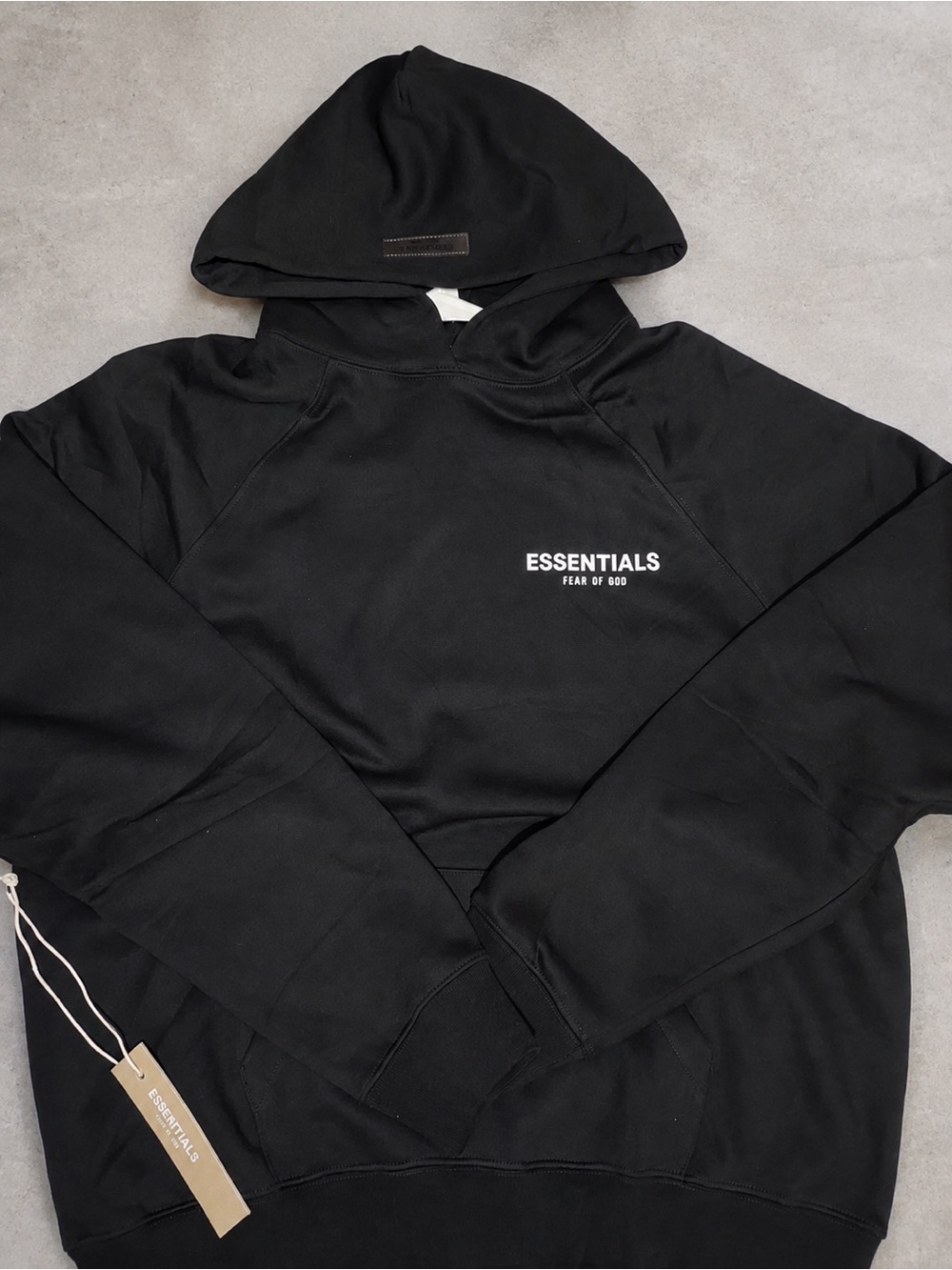 ESSENTIALS Black Pullover Hoodie with Chest Logo